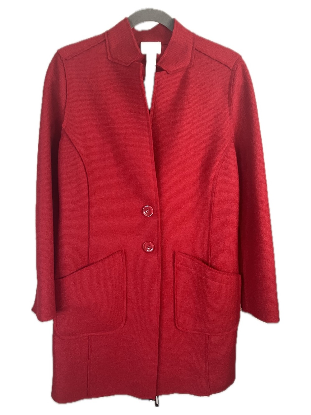 Chico's Textured Wool Blend Classic Minimalist Red  Single-Breasted Coat